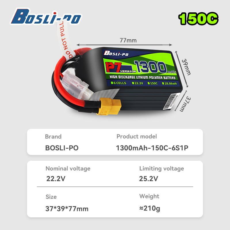 Boslipo P7 1300mAh 150C 4S 6S  - đánh giá và giá Drone Racing Battery